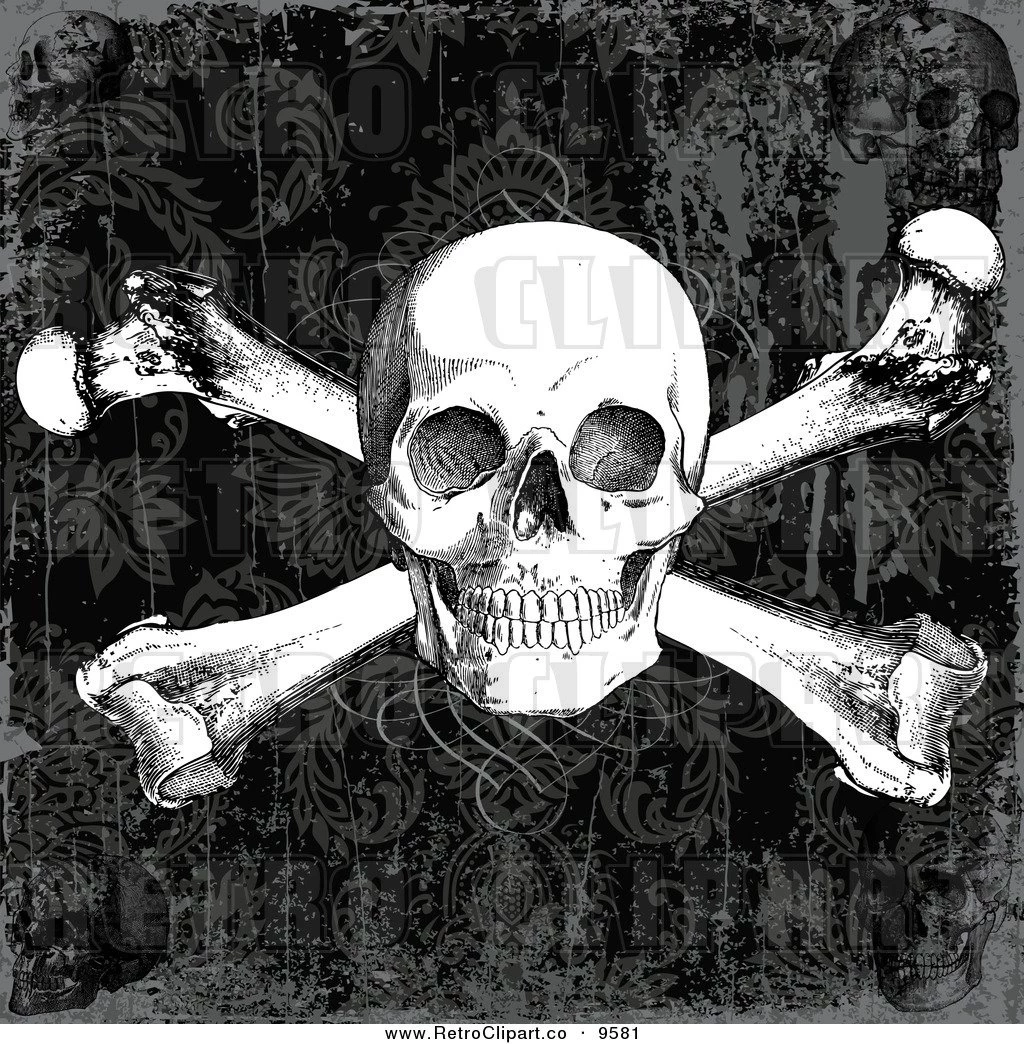 Vector Clipart Of A Skull And Cross Bones Over A Retro Swirl On A ...