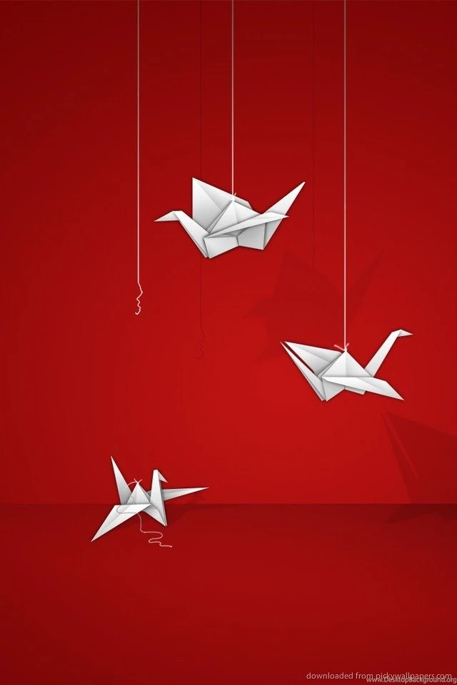 Download Origami Cranes On A Red Wallpapers For iPhone 4
