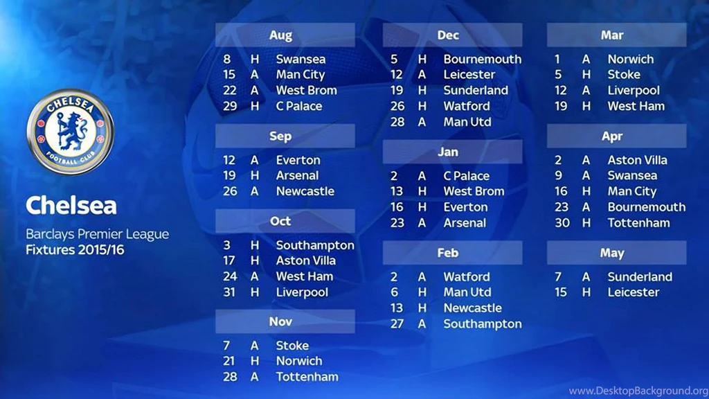 Chelsea FC Barclays Premier League 2015 2016 Fixtures Wallpapers