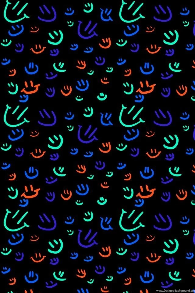 Blue, Turquoise, And Red Smiley Faces On A Black Backround ...