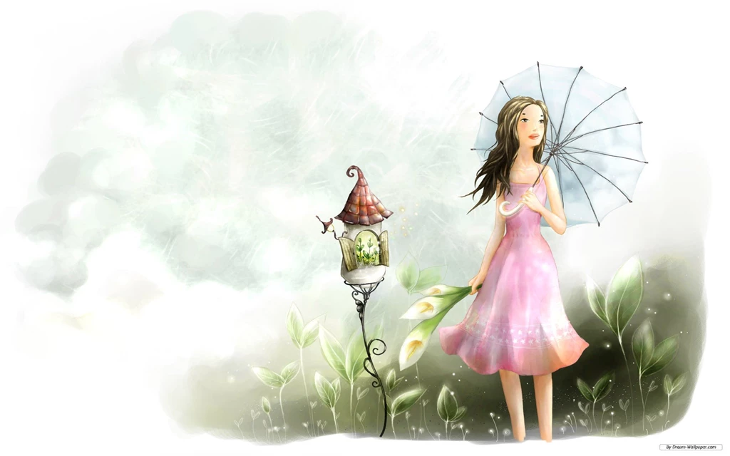 Umbrella Girl Cartoon Wallpapers