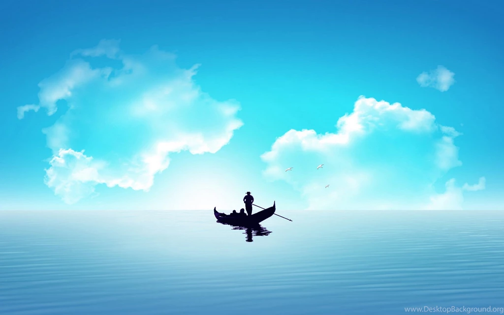 Small Boat At Sea Illustration Desktop Wallpapers