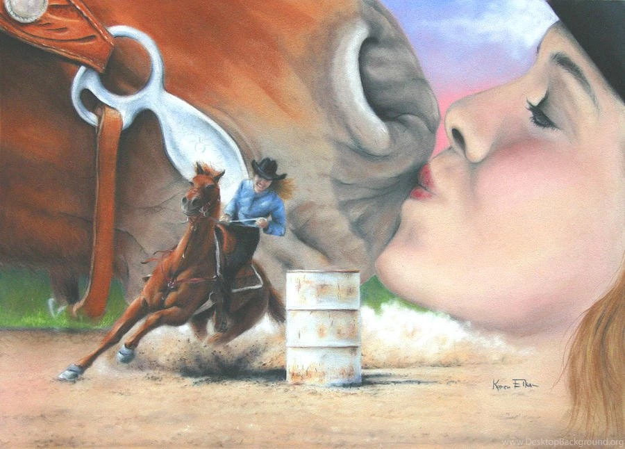 Barrel Race Pastel By Karen Elkan