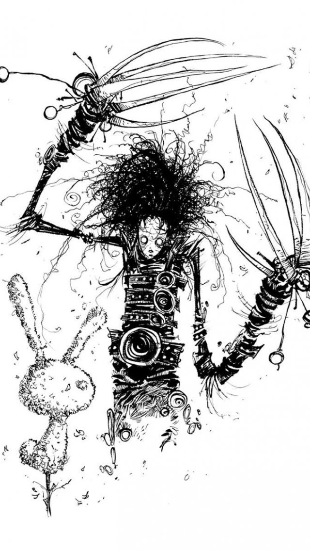 Download Wallpapers 640x1136 Edward Scissorhands, Art, Hare, Bw ...