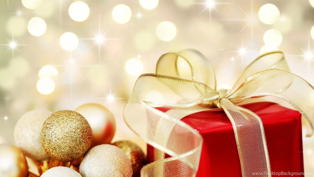 Christmas Gift On Defocused Lights Backgrounds