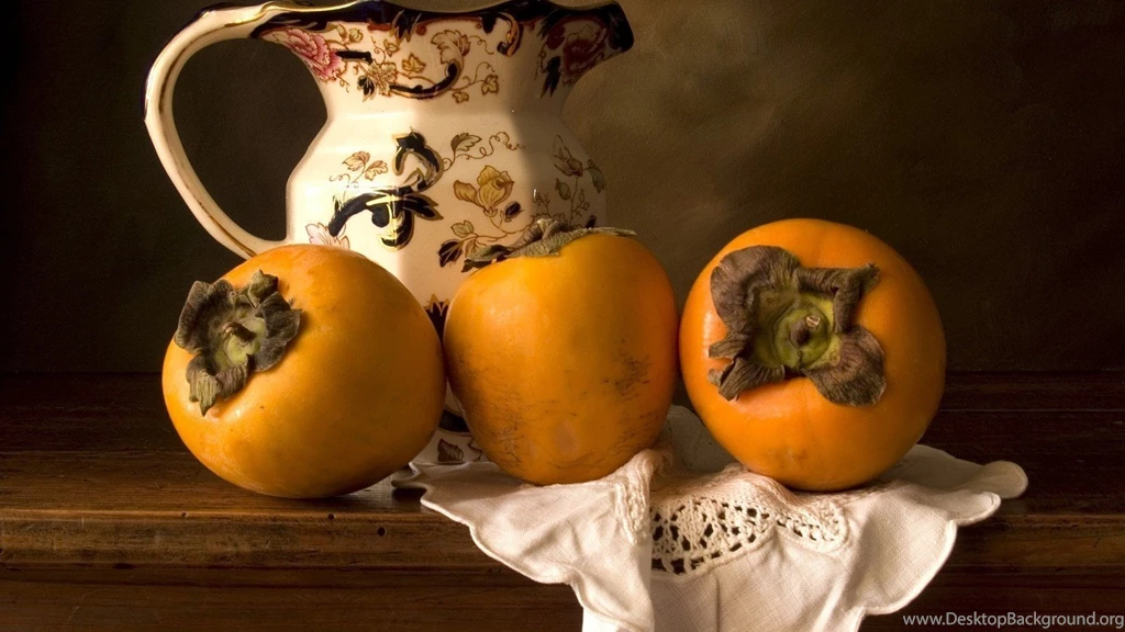 Jug Persimmons Fruits Still Life Wallpapers