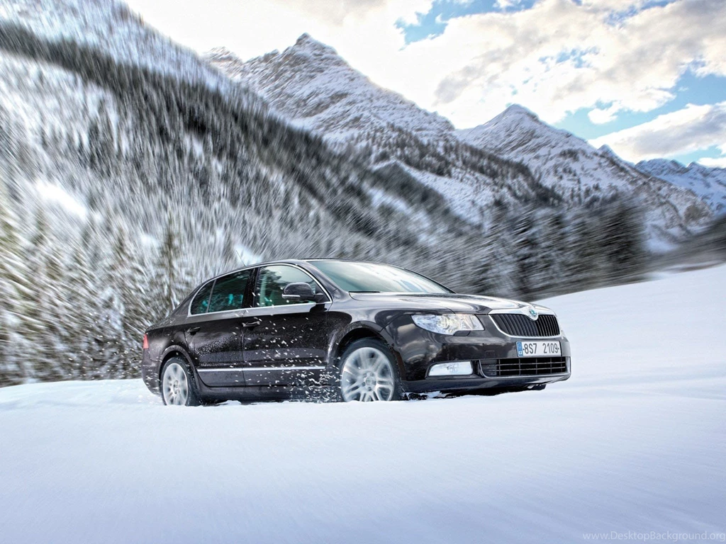 Black Skoda Superb In The Snow Desktop Wallpapers