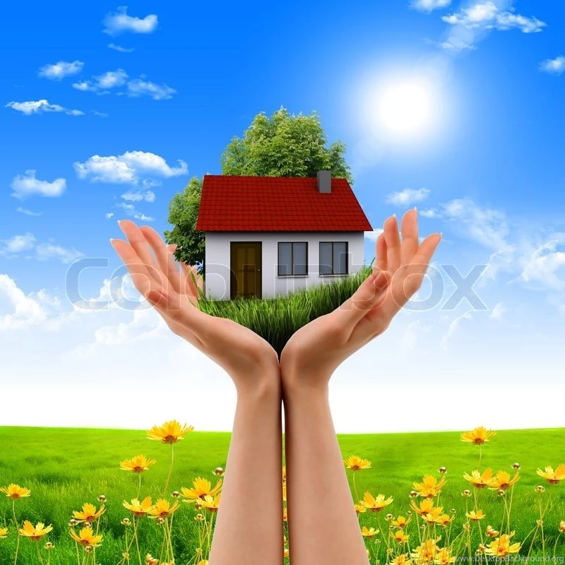 Human Hands Holding Model Of A House Against Nature Backgrounds ...