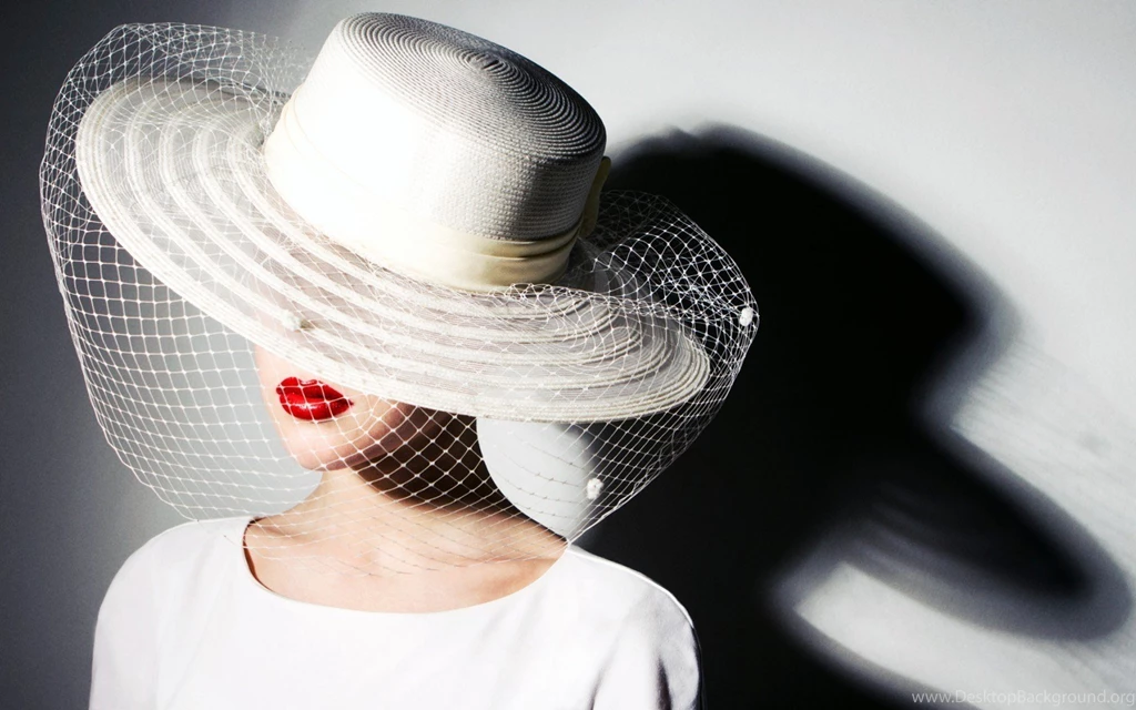 Lady, White Hat, Red Lips, Fashion, Light HD Wallpapers