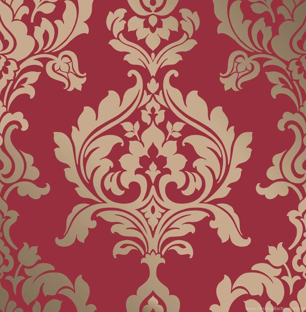 Rochester Damask Red Gold Wallpapers