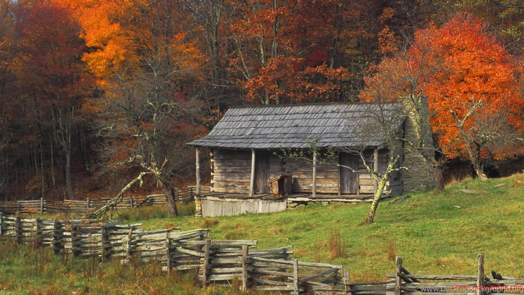 Autumn Fall Color Kentucky Country Log Cabin Wallpapers Brightly ...