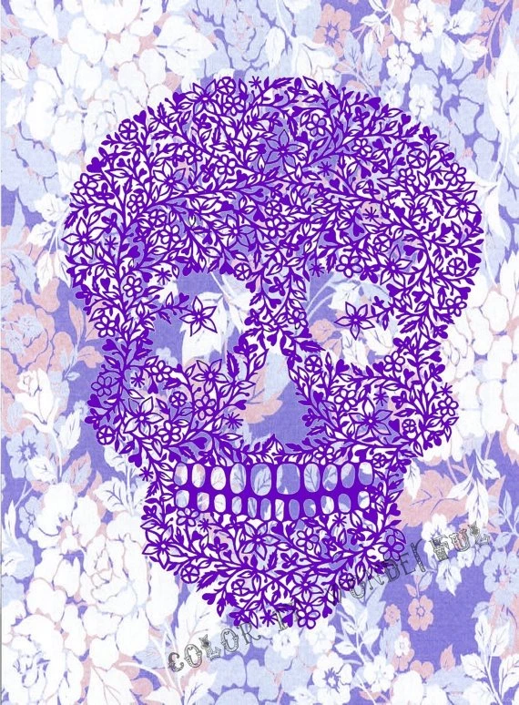 Hipster Print Wall Decor: Sugar Skull On Vintage Floral Backgrounds ...