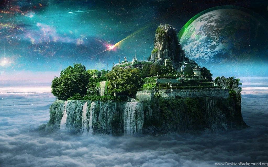 Magical Moon Planet Waterfall Cisty Castle Fantasy Island ...