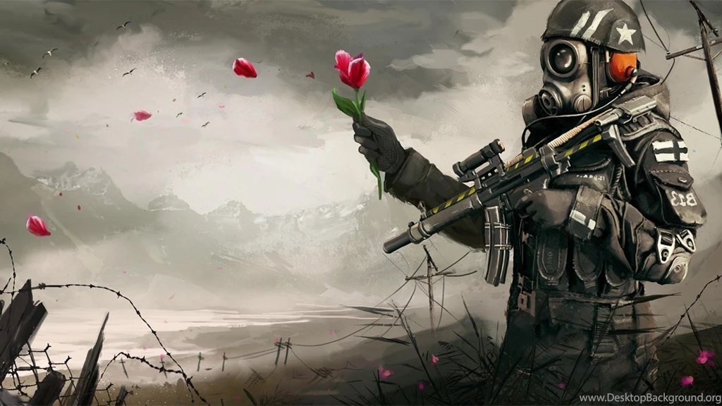 Flowers Gas Masks Soldiers Wallpapers