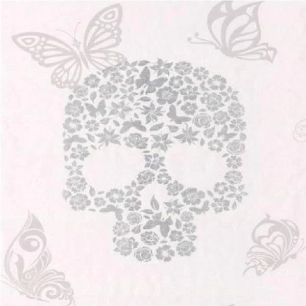 NEW LUXURY MURIVA SKULLS FLOWER BUTTERFLY SILVER GLITTER VINYL ...
