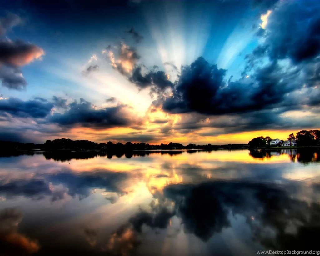 Awesome Nature Reflection Lake Clouds Sun Rays HD Wallpapers ...