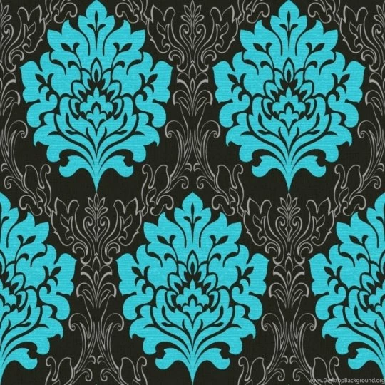 Marrakesh Teal & Black Damask Wallpapers