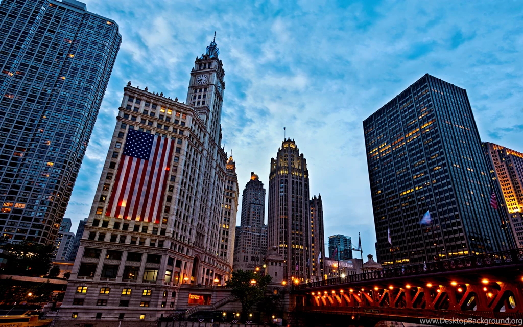 American Flag In Chicago, Illinois, United States Widescreen ...