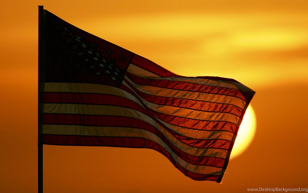 Free United States Flag At Sunset Computer Desktop Wallpapers