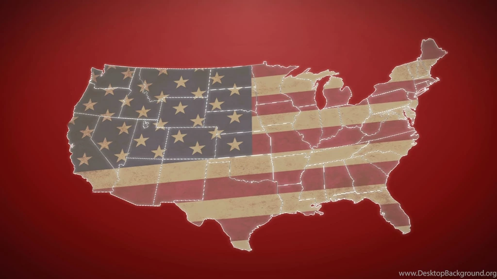 Separated United States Map With US Flag, Red Background. Stock ...