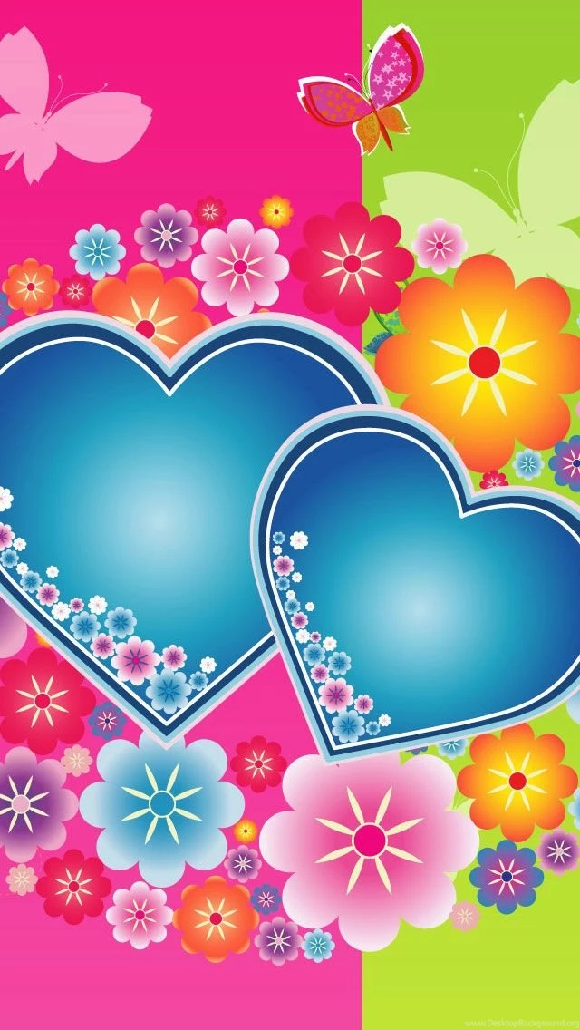 Colorful Hearts Flowers Butterflies iPhone Wallpapers
