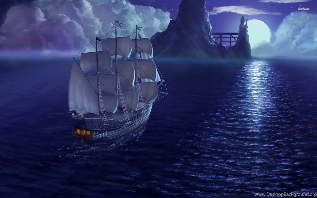Sailing Ship In The Night, Sea, Moon, Digital art, 1920x1200 HD ...