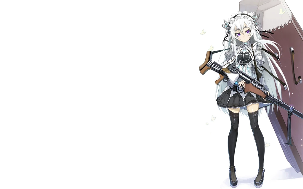 Rifles Guns Dress Long Hair Coffin White Hair Purple Eyes Anime ...