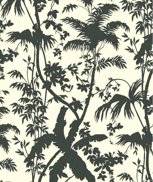 WALLPAPER BY THE YARD Black & White Tropical Forest Modern Toile ...