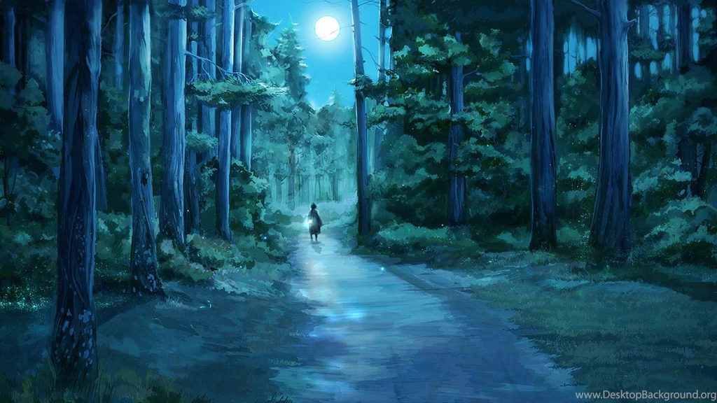 Trees, Forest, Moon, Path, Fantasy Art, Lamps, Roads, Fireflies ...