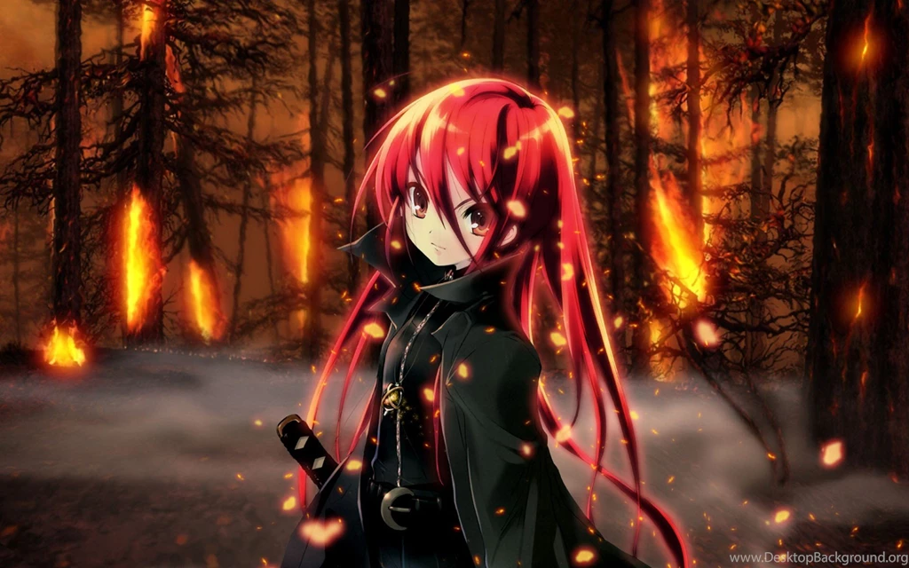 Wallpapers Katana Girl With Headphones In Flames Anime Fire Flame ...