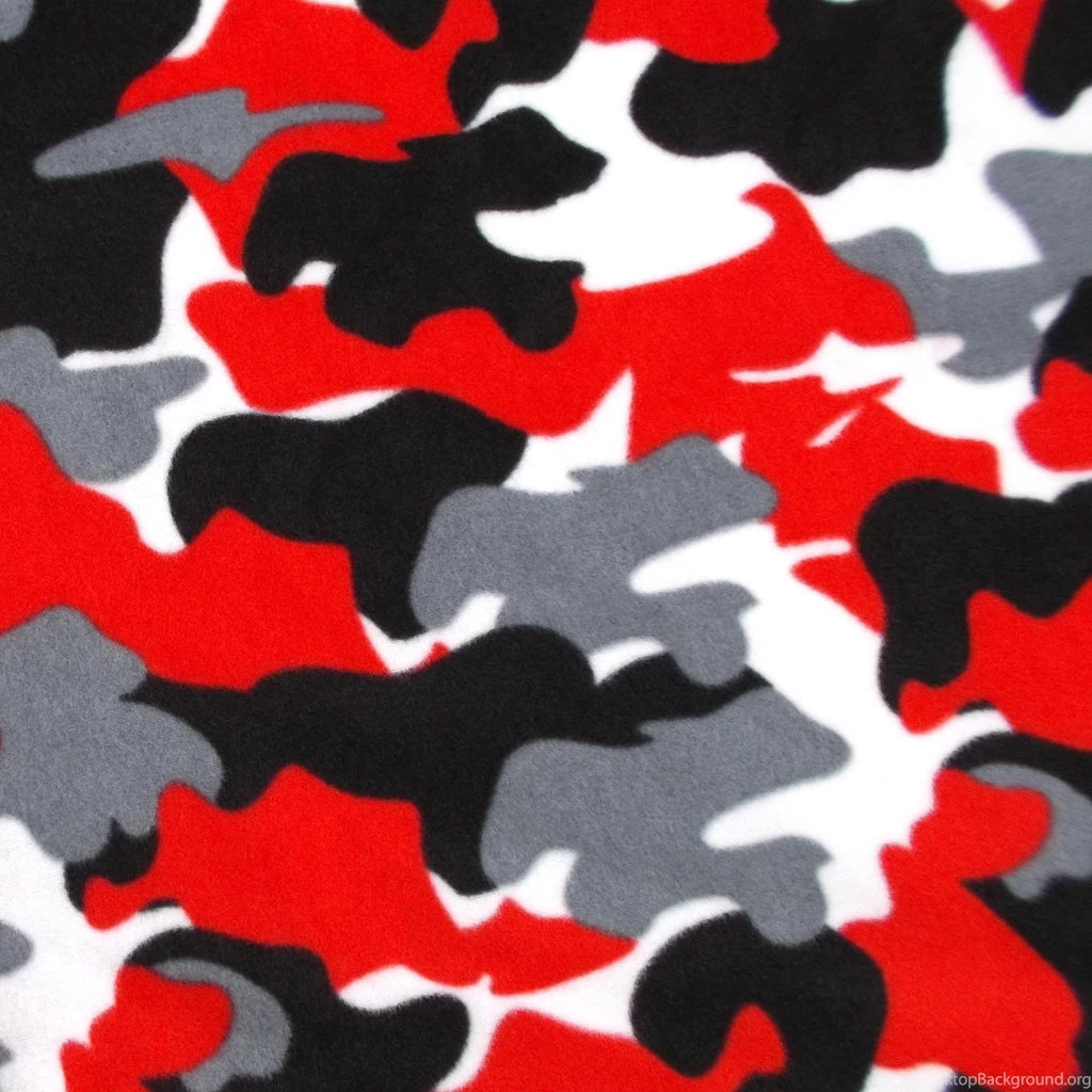 Blizzard Fleece Fabric Black Gray Red White Camo