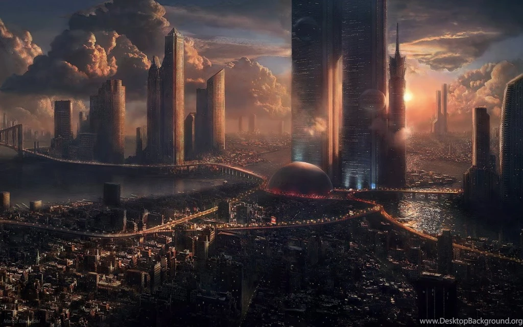 Future City At Sunset In 1280x800 Resolution HD Desktop Wallpapers