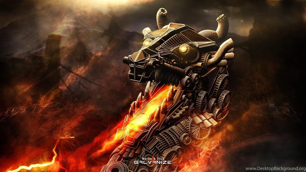 Dragons Fire Orange Steampunk Wallpapers