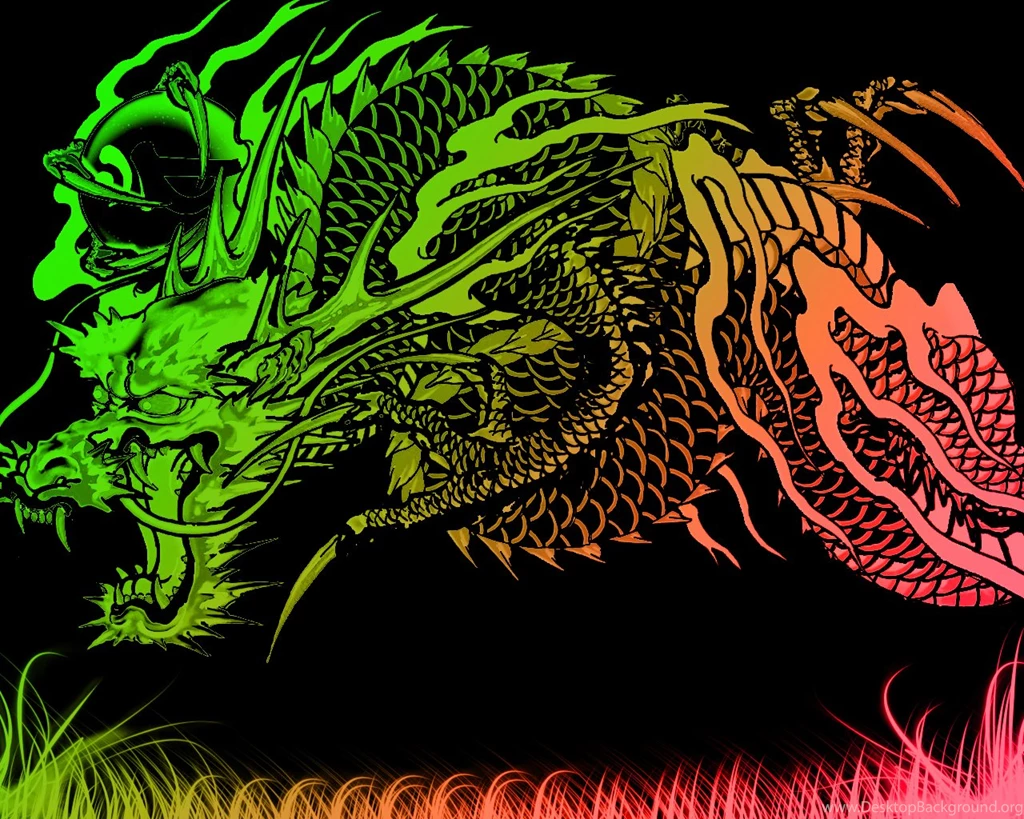 Wallpapers Black Silk Dragon Green Red Abstract Chinese Color ...