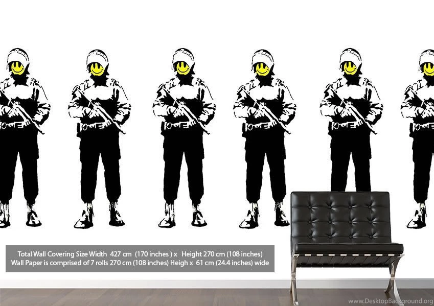 Smiley Face Soldier Line Up Banksy Wallpapers Printed Wall Paper