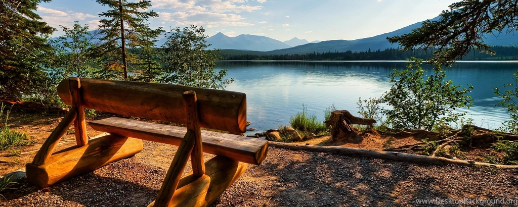 Lake Side Wooden Bench Nature Wallpapers