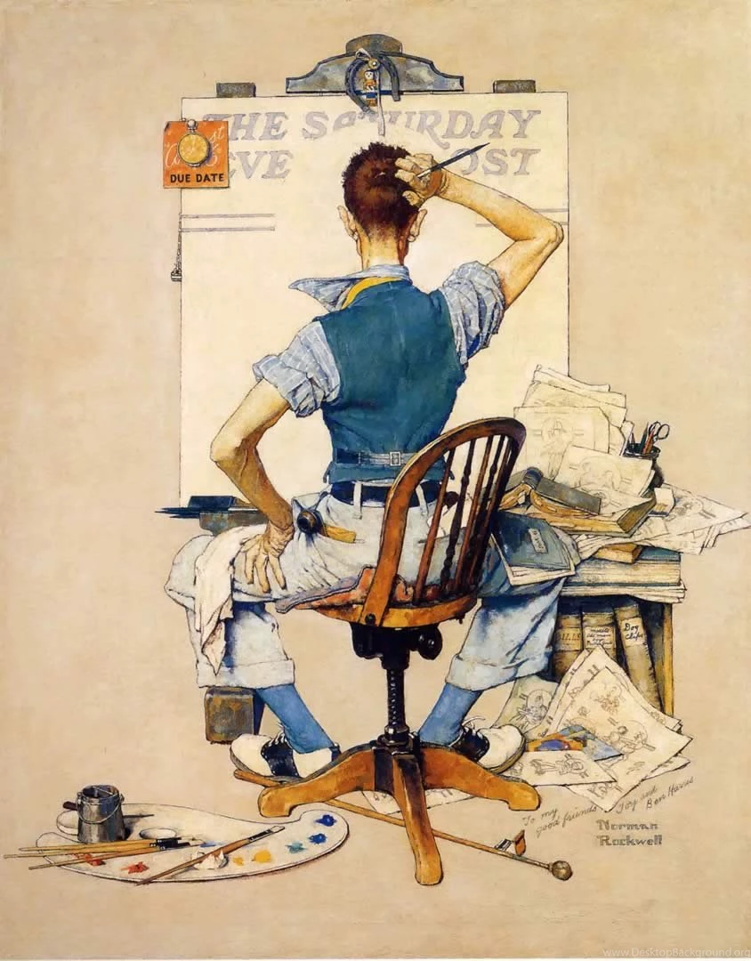 Artist Facing Blank Canvas Norman Rockwell Paintings Wallpapers Image