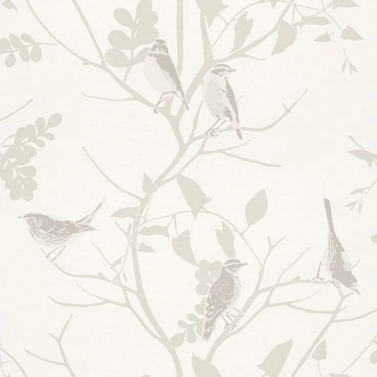 Beige Brown / Cream 250602 Songbird Birds Trees Branch ...