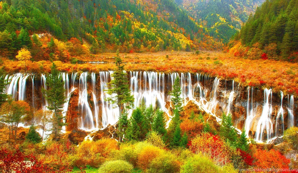 Colorful Nature Cascades Beautiful Autumn View Mountain Waterfall ...