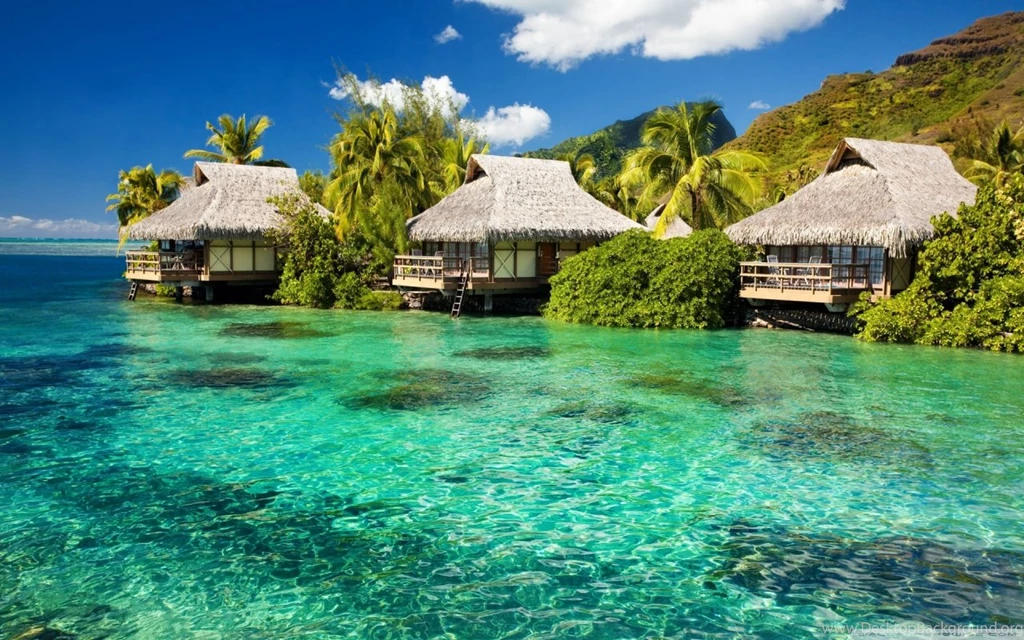 Water Bungalows On A Tropical Island HD Desktop Wallpapers : High ...