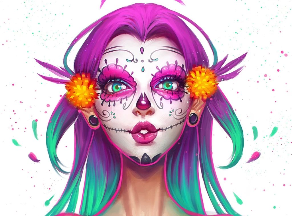 Beauty Girl Face Make Up Skull Painting Wallpapers