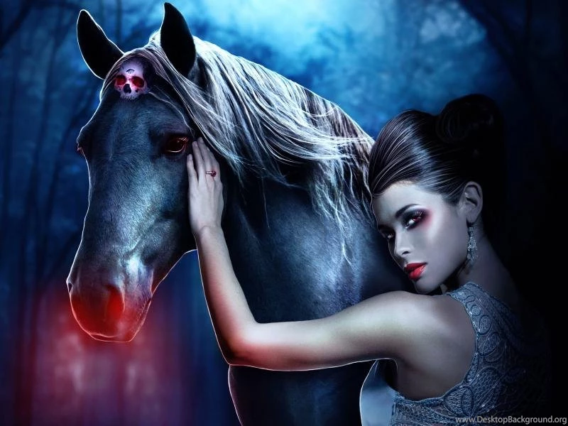 Fantasy Girl With A Horse, Skull, Red Lips Wallpaper,Fantasy HD ...