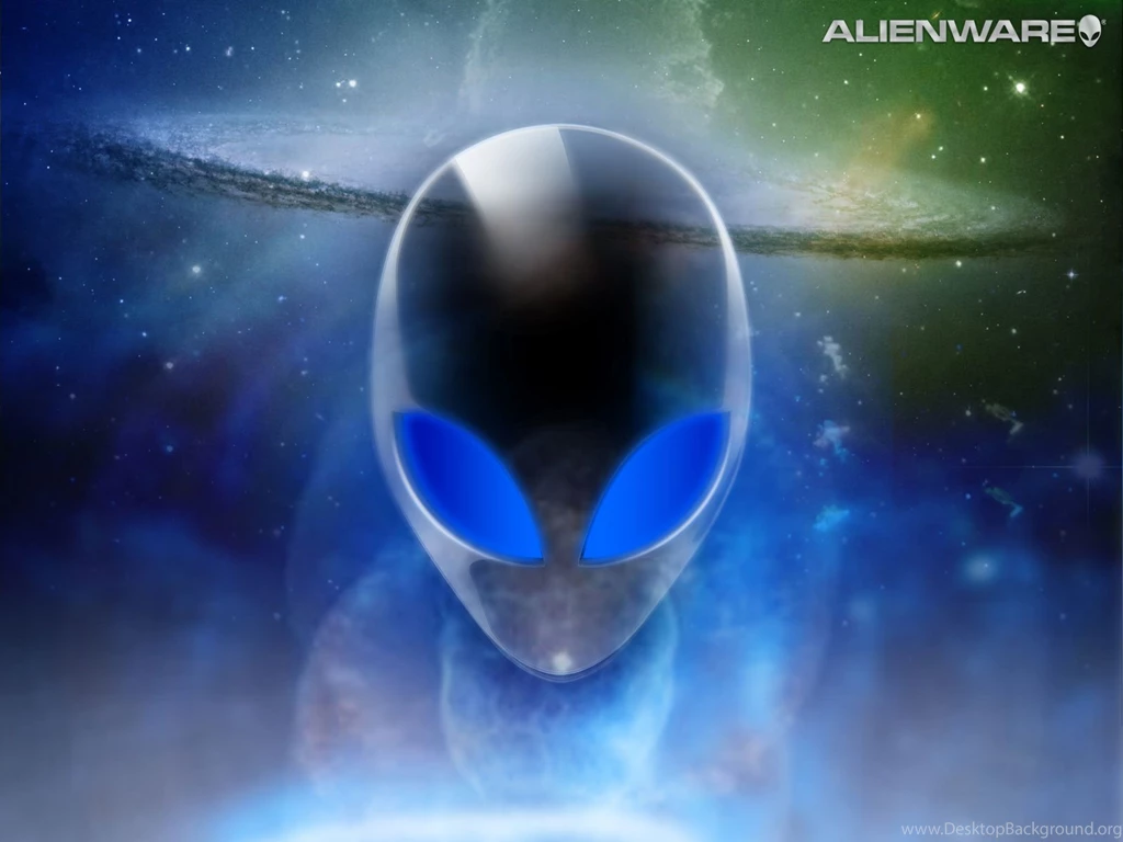 Alienware Alien Head With Blue Eyes And Galaxy Desktop Wallpapers