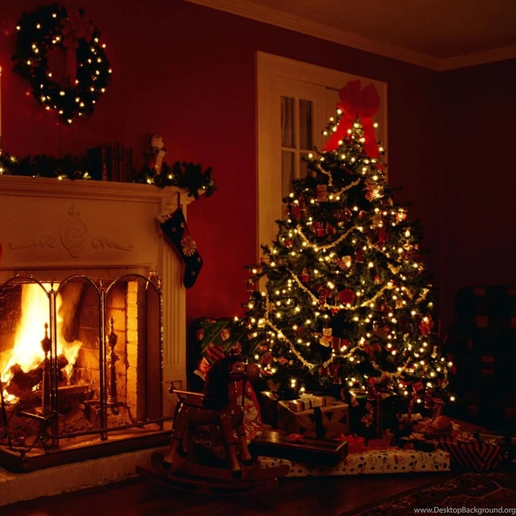 Wallpaper: Holiday, Garlands, Christmas Tree, Fireplace, Toys ...