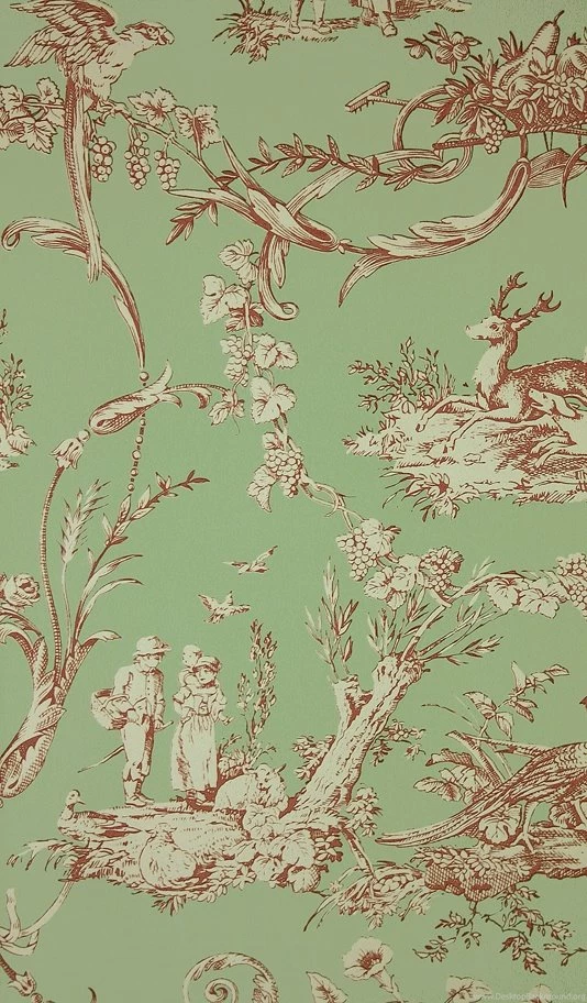 Paysannerie Red On Green Toile Wallpapers