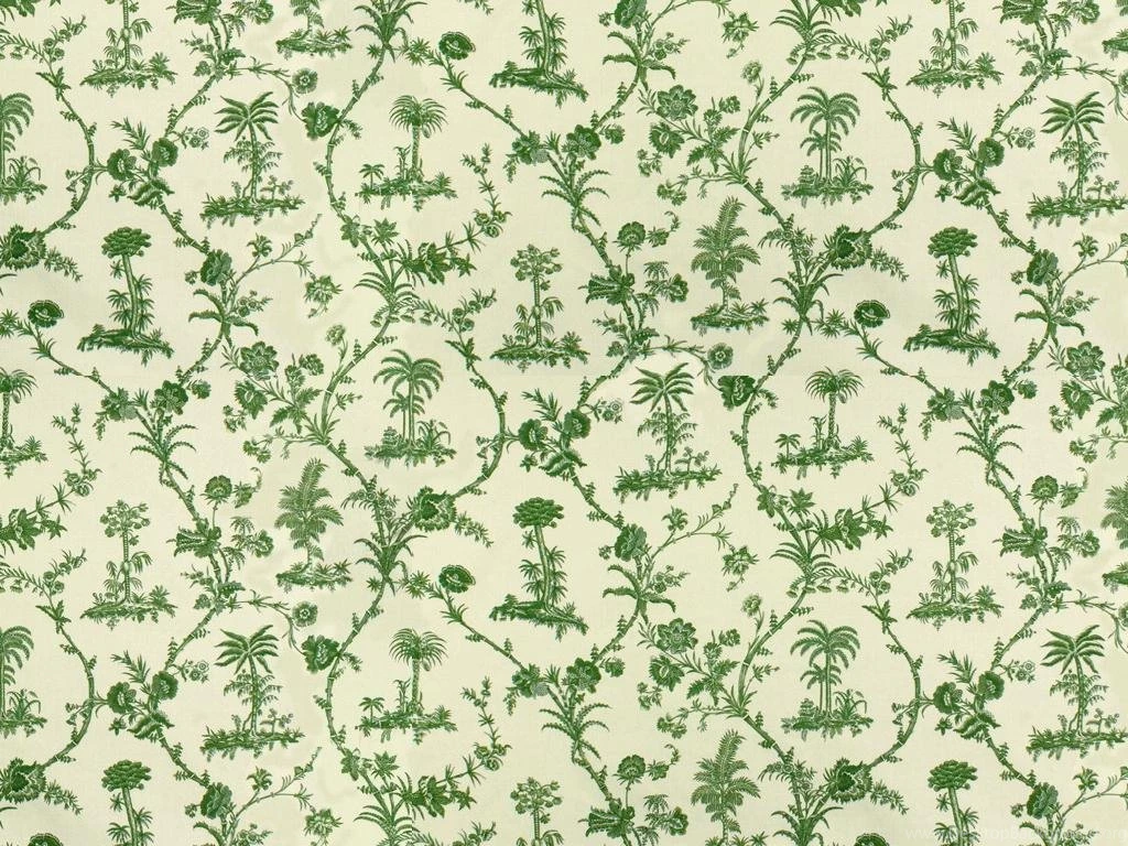 BRUNSCHWIG & FILS WEST INDIES TOILE COTTON PRINT FABRIC GREEN