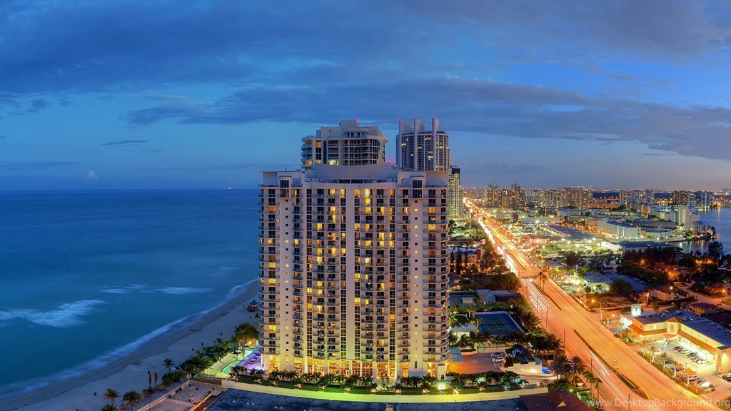 Miami Skyline At Night Wallpapers Wallpaper.