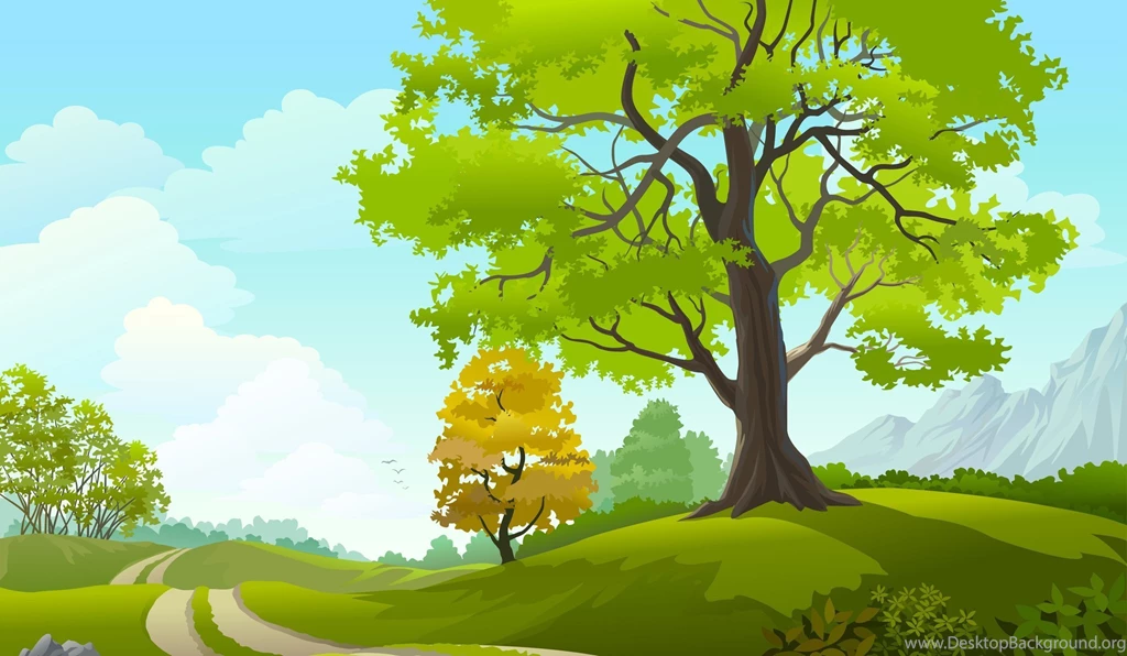Vector Art Nature Trees Grass Field Landscape Sky Clouds Road ...