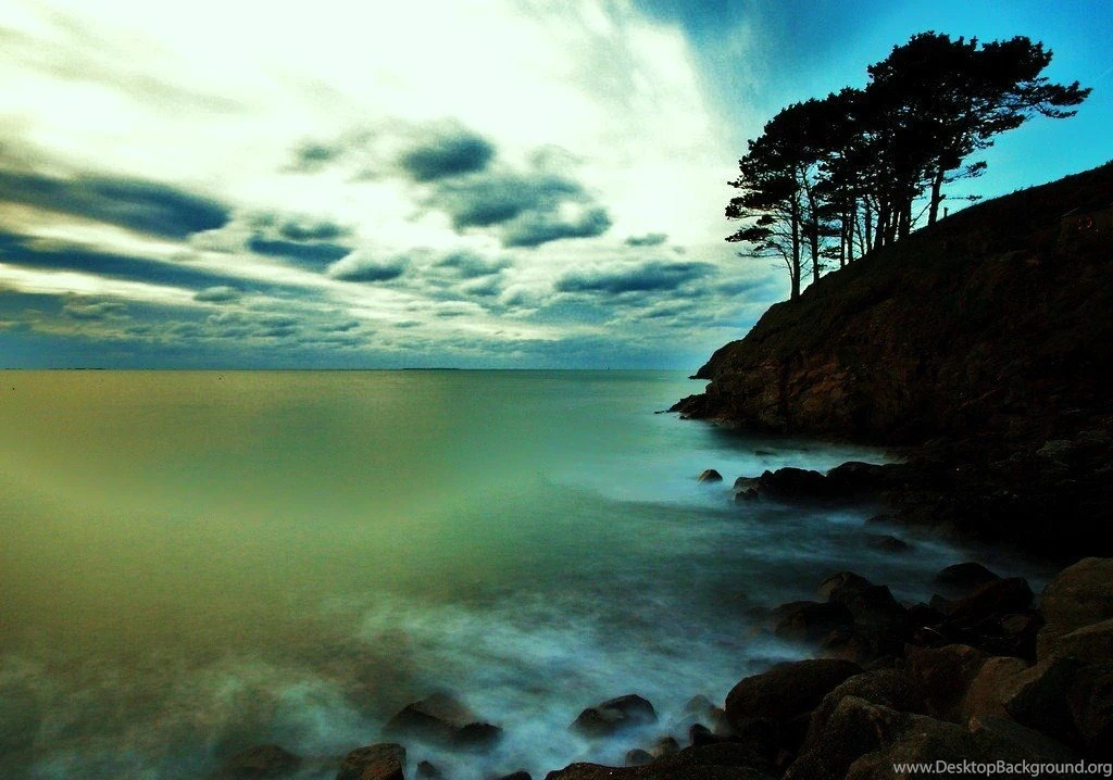 Dawn Dream Blue Lake Peaceful Clouds Aqua Cliff Tree Nature ...