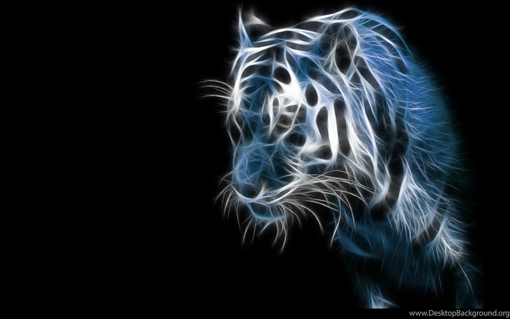 Blue Animals Tigers Fractalius Black Backgrounds